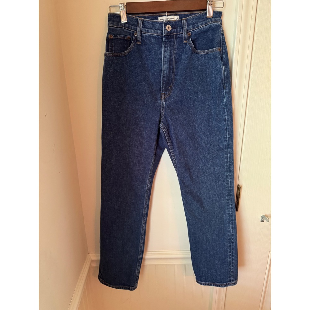 Abercrombie & Fitch Curve Love Ultra High Rise Ankle Straight Jeans Dark Wash 25